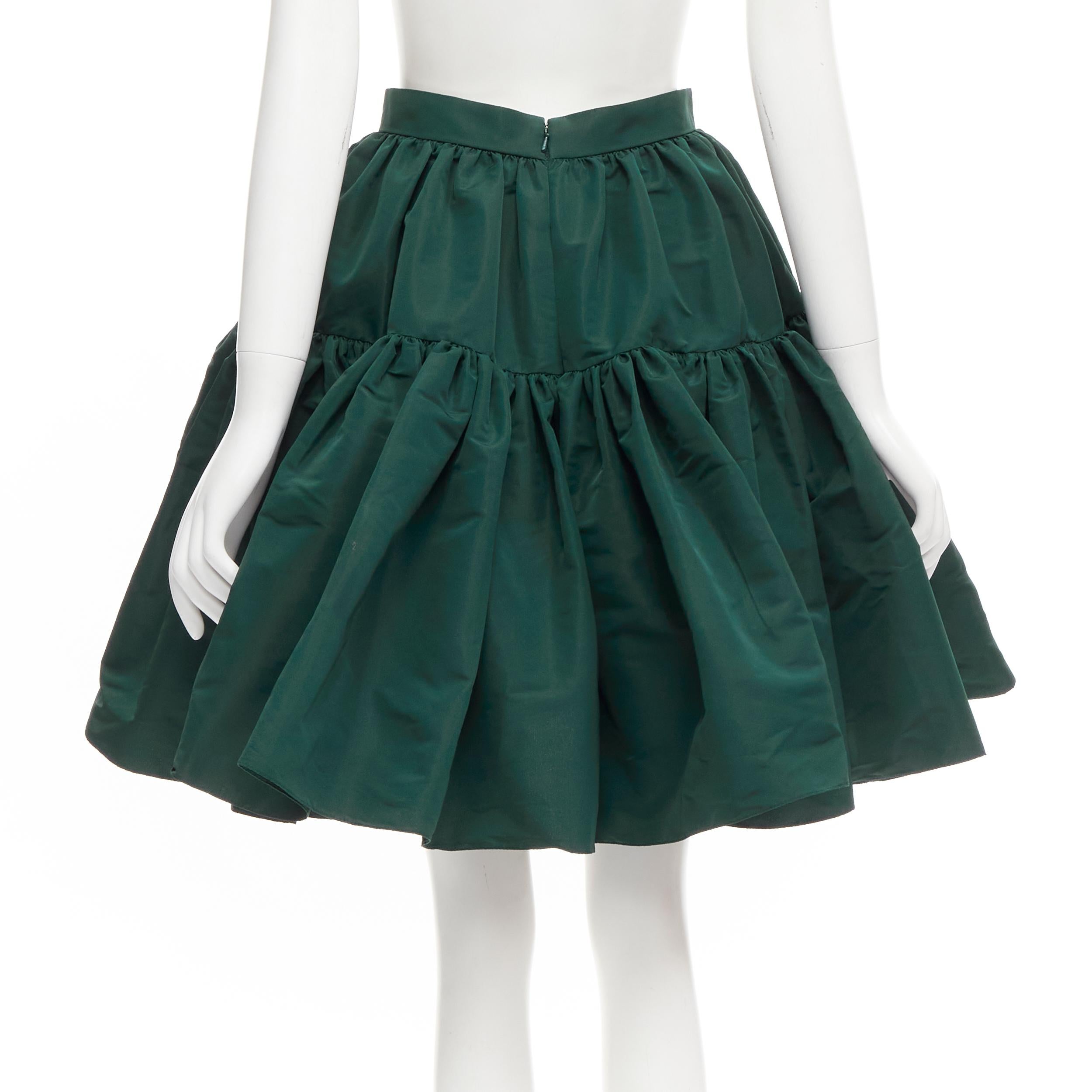 Women's ALEXANDER MCQUEEN dark green taffeta gathered A-line puff skirt IT38 XS