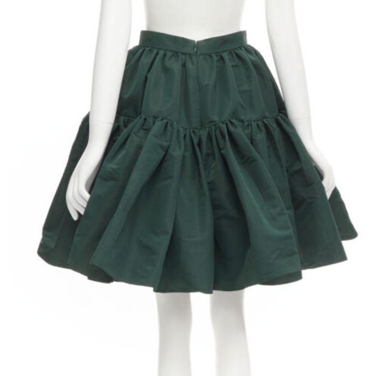 ALEXANDER MCQUEEN dark green taffeta gathered A-line puff skirt IT38 XS In Excellent Condition For Sale In Hong Kong, NT