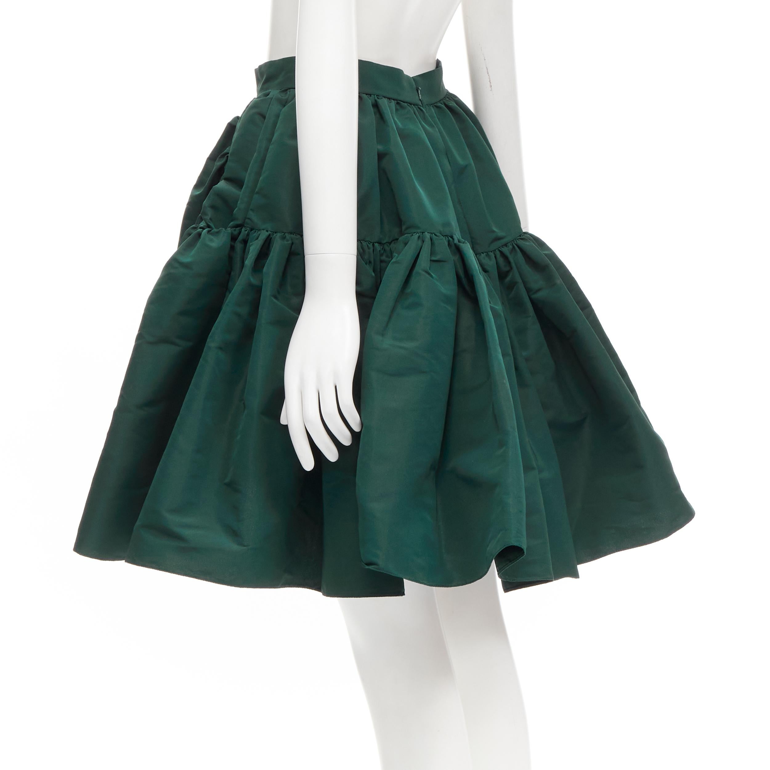 ALEXANDER MCQUEEN dark green taffeta gathered A-line puff skirt IT38 XS 1