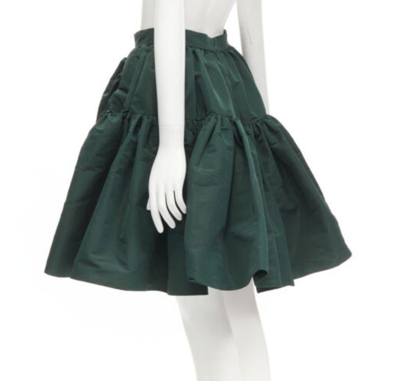 Women's ALEXANDER MCQUEEN dark green taffeta gathered A-line puff skirt IT38 XS For Sale