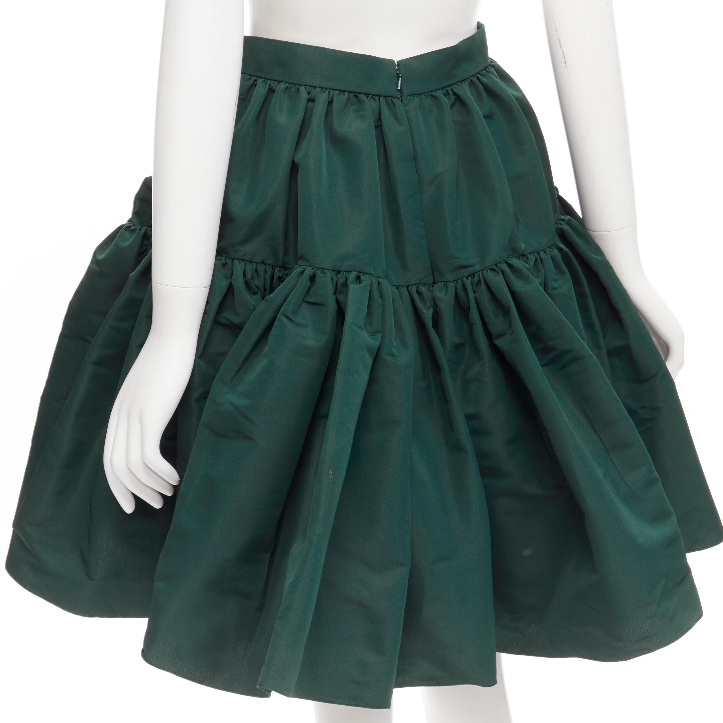 ALEXANDER MCQUEEN dark green taffeta gathered A-line puff skirt IT38 XS 3