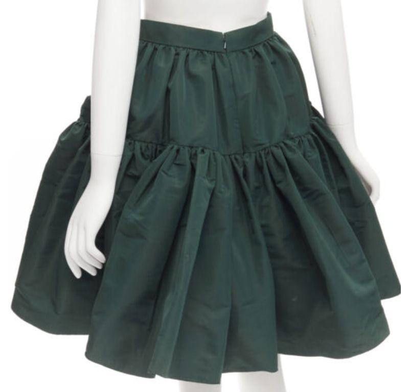 ALEXANDER MCQUEEN dark green taffeta gathered A-line puff skirt IT38 XS For Sale 2