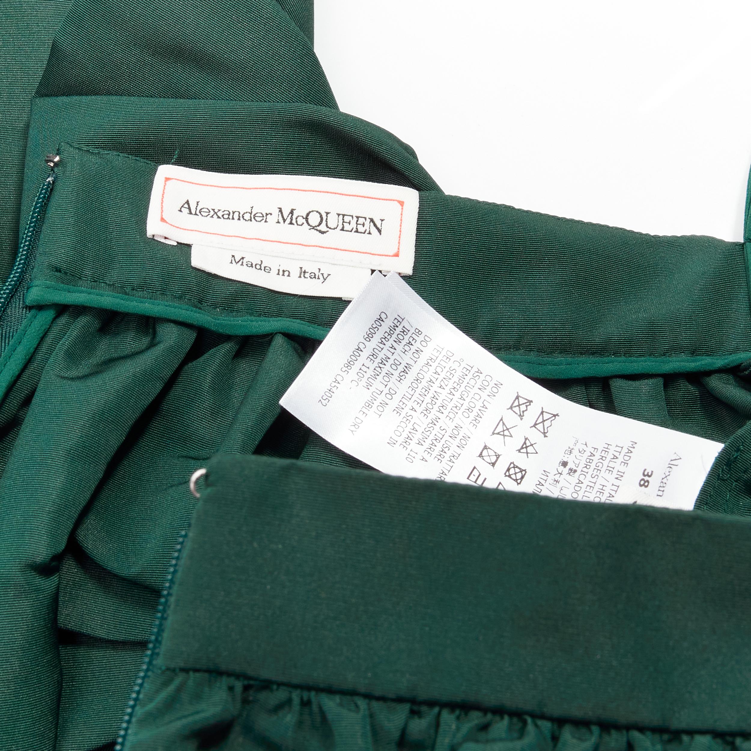 ALEXANDER MCQUEEN dark green taffeta gathered A-line puff skirt IT38 XS 4