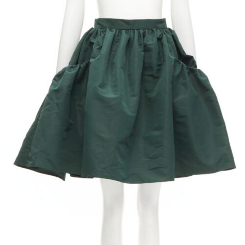 ALEXANDER MCQUEEN dark green taffeta gathered A-line puff skirt IT38 XS For Sale
