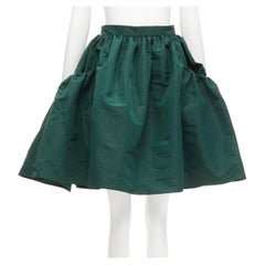 ALEXANDER MCQUEEN dark green taffeta gathered A-line puff skirt IT38 XS