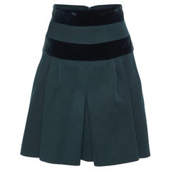 Alexander McQueen Minijupe en laine et bordures en velours vert foncé M.