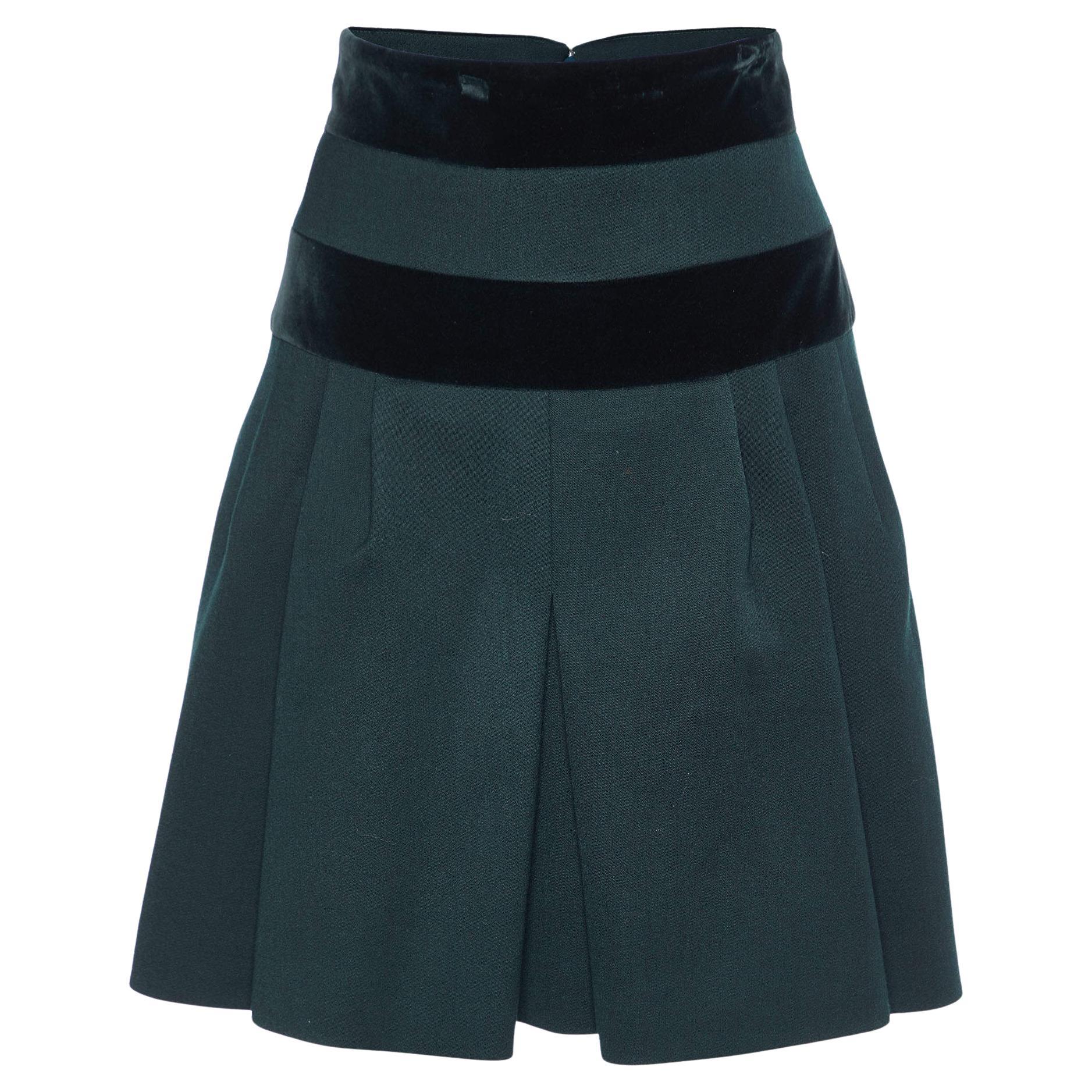Alexander McQueen Dark Green Wool & Velvet Trim Mini Skirt M