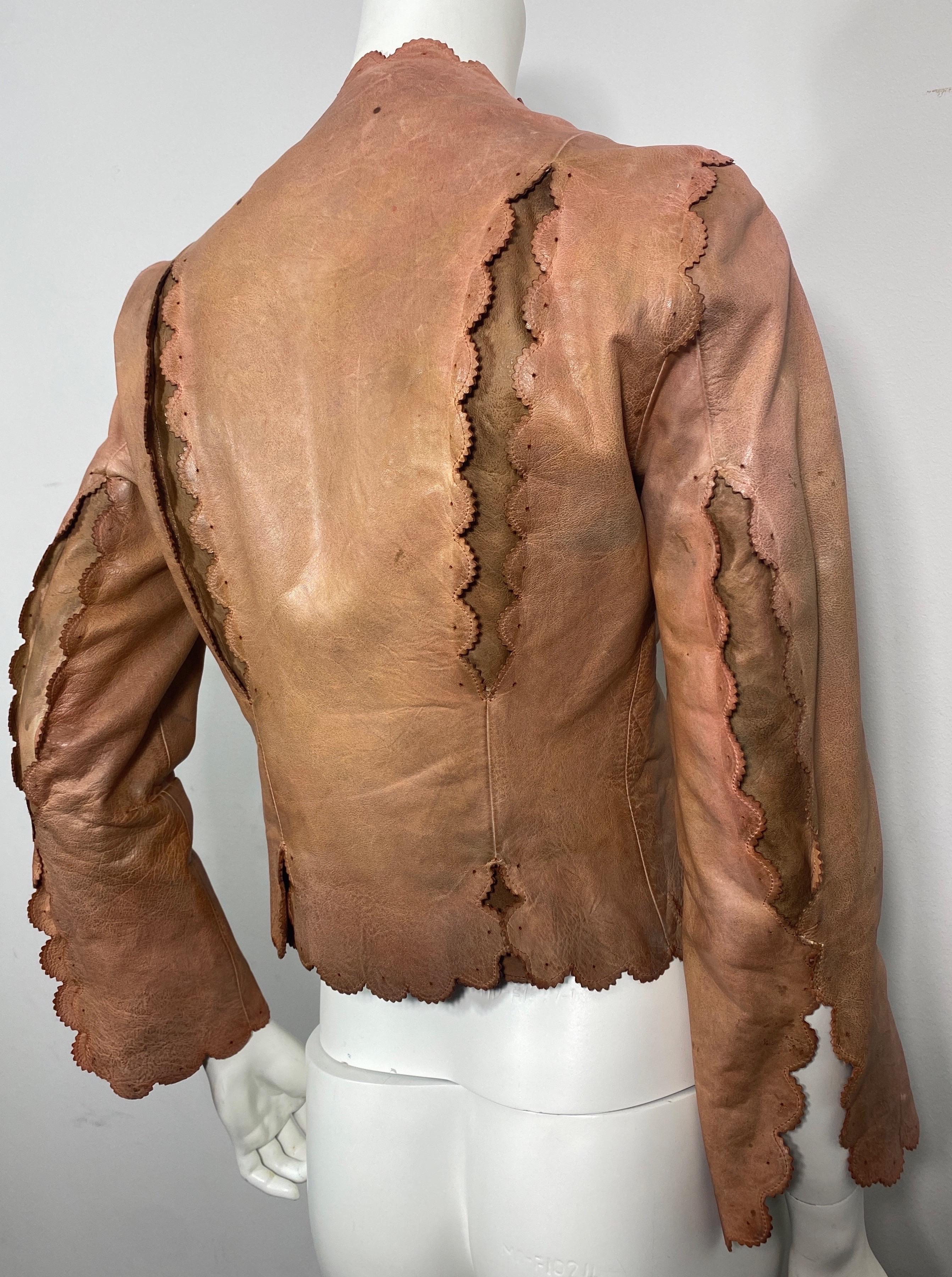 Alexander McQueen Dark Nude Distressed Leather Jacket-Size 40 For Sale 6