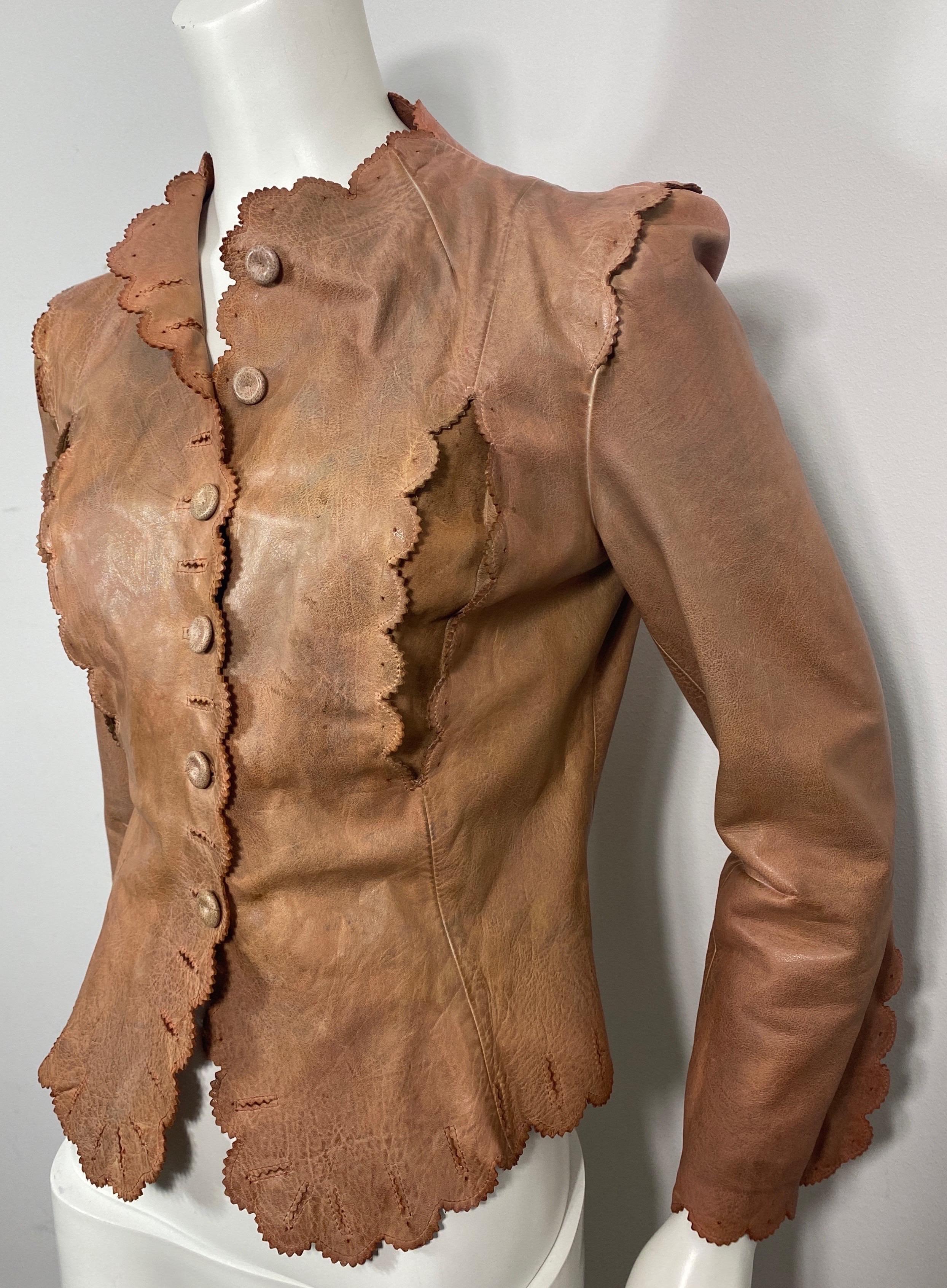 Alexander McQueen Dark Nude Distressed Leather Jacket-Size 40 In Good Condition For Sale In West Palm Beach, FL