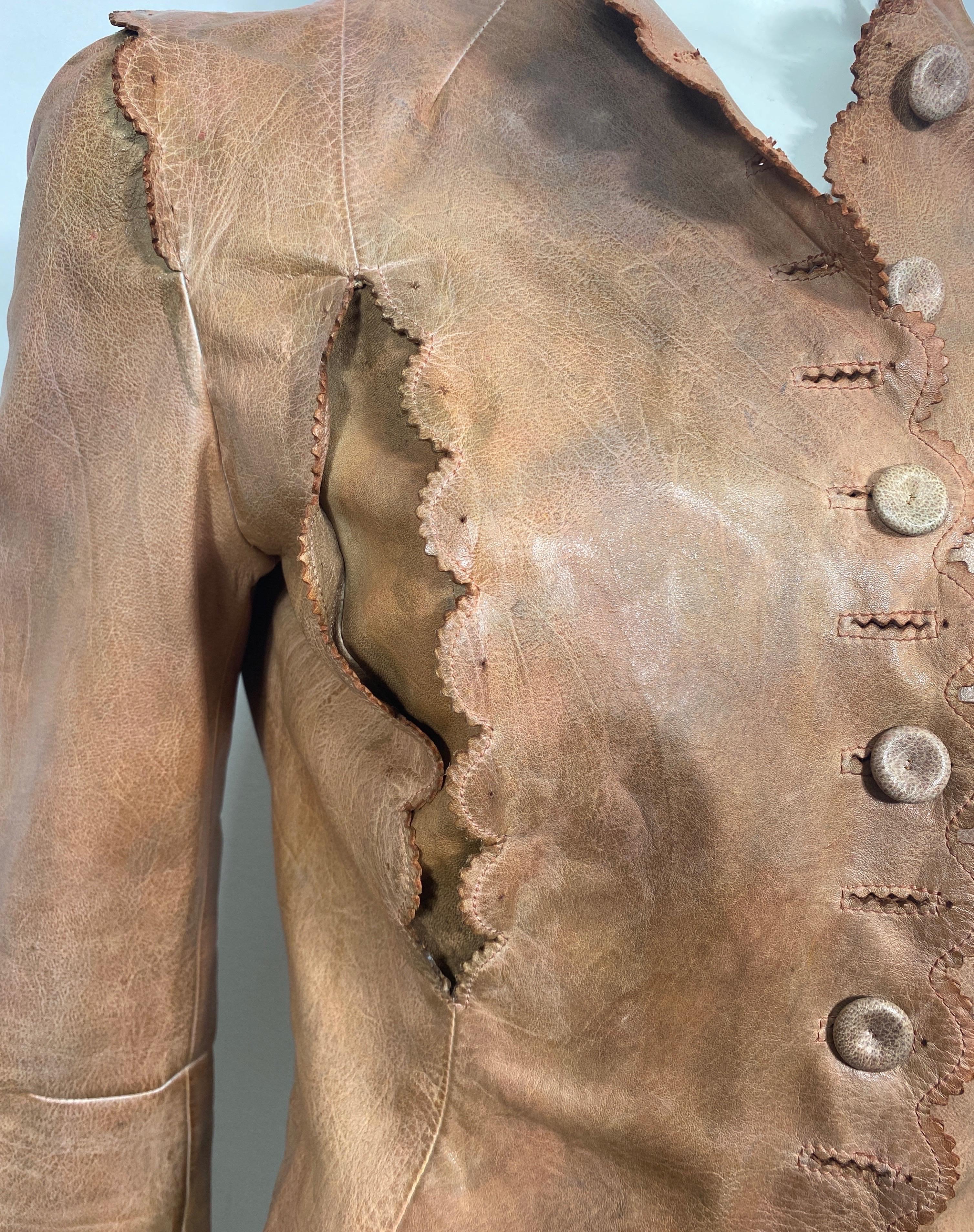 Alexander McQueen Dark Nude Distressed Leather Jacket-Size 40 For Sale 1