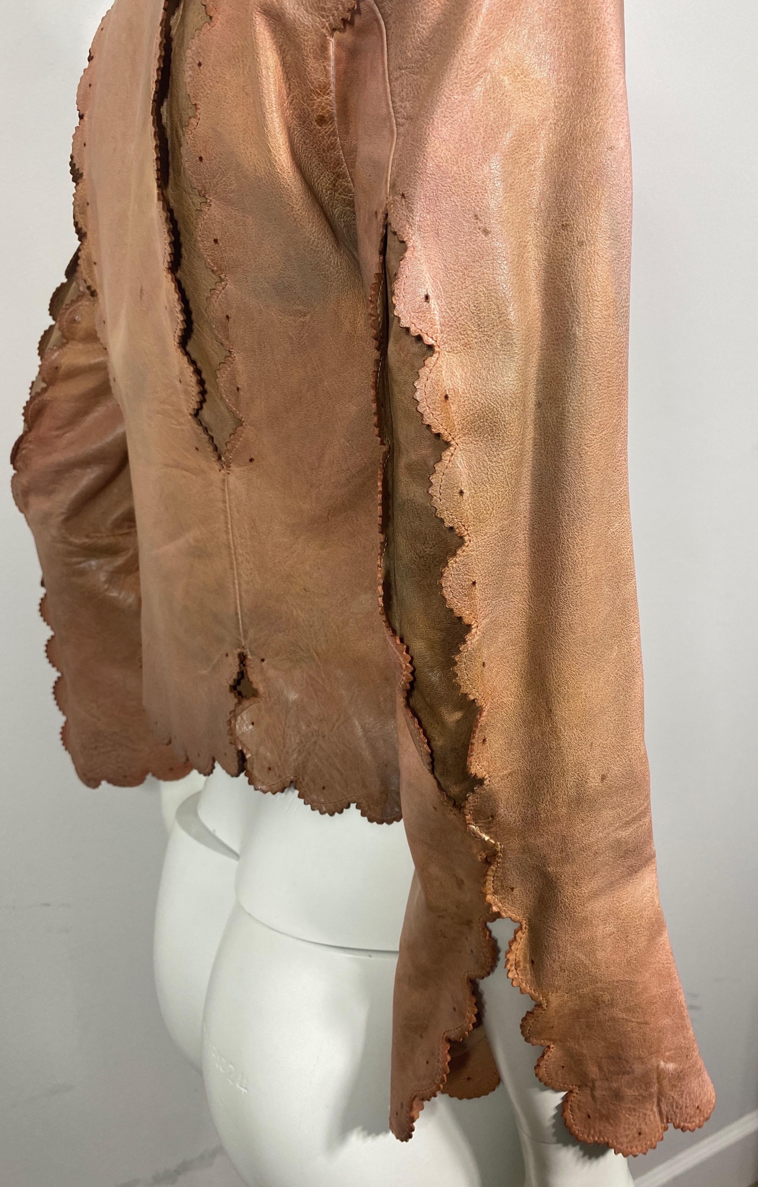 Alexander McQueen Dark Nude Distressed Leather Jacket-Size 40 For Sale 3