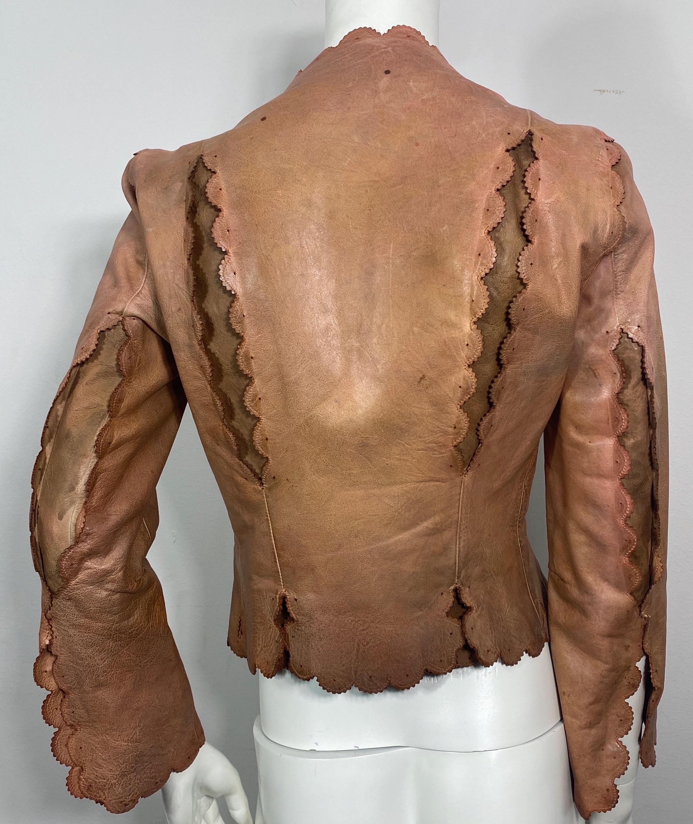 Alexander McQueen Dark Nude Distressed Leather Jacket-Size 40 For Sale 5