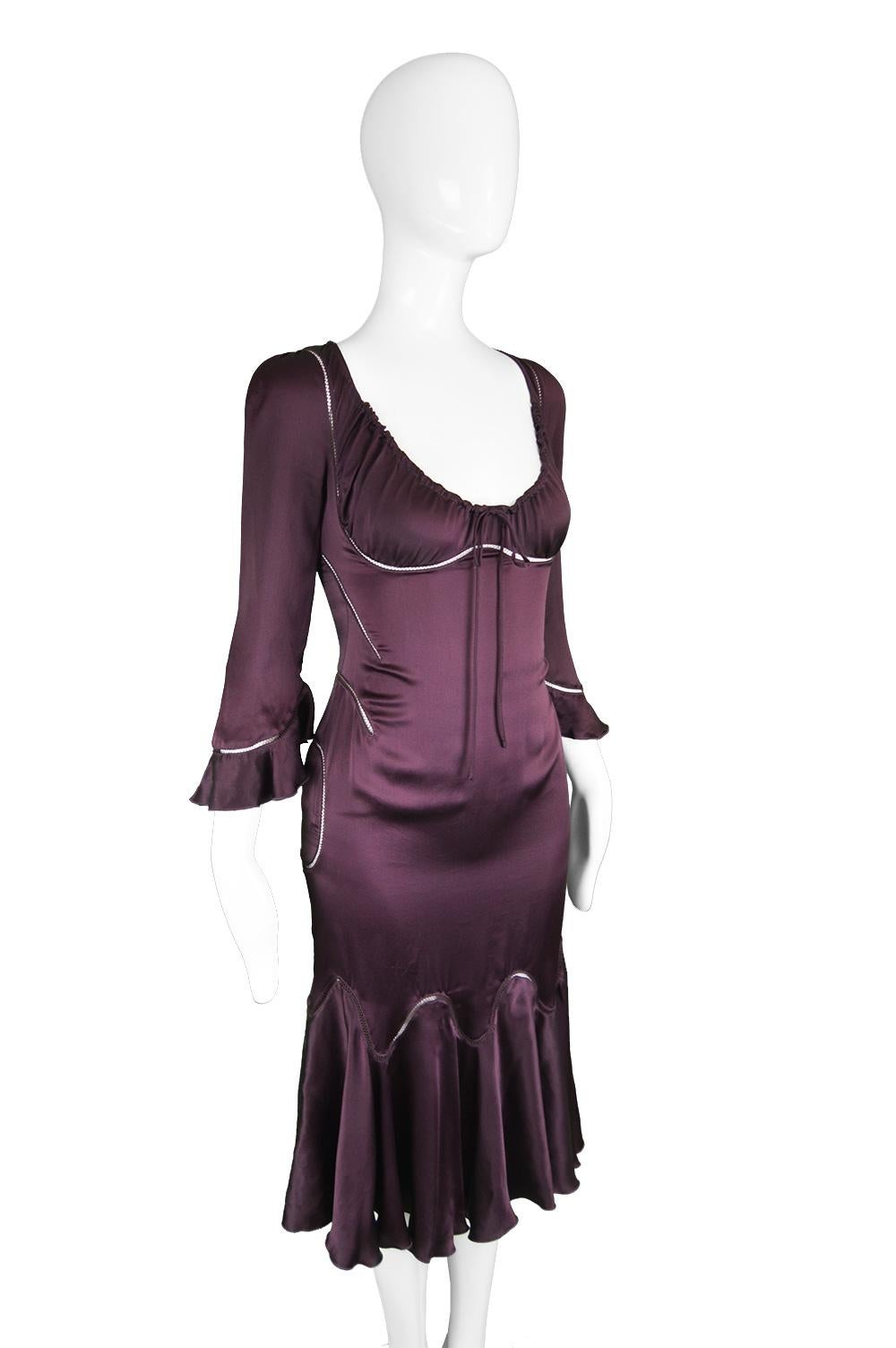 Black Alexander McQueen Dark Purple Silk  Cut Out Runway Evening Dress, Fall 2002 For Sale