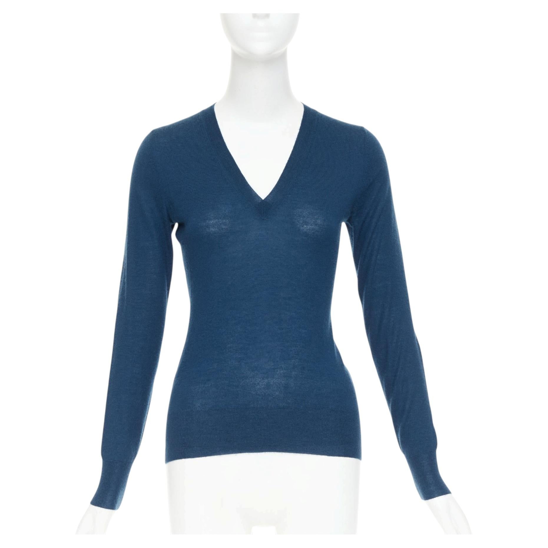 ALEXANDER MCQUEEN dark teal blue wool knit V-neck long sleeve sweater XS