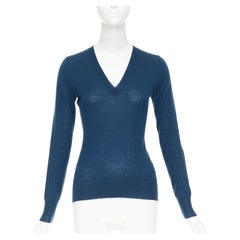ALEXANDER MCQUEEN dark teal blue wool knit V-neck long sleeve  sweater XS