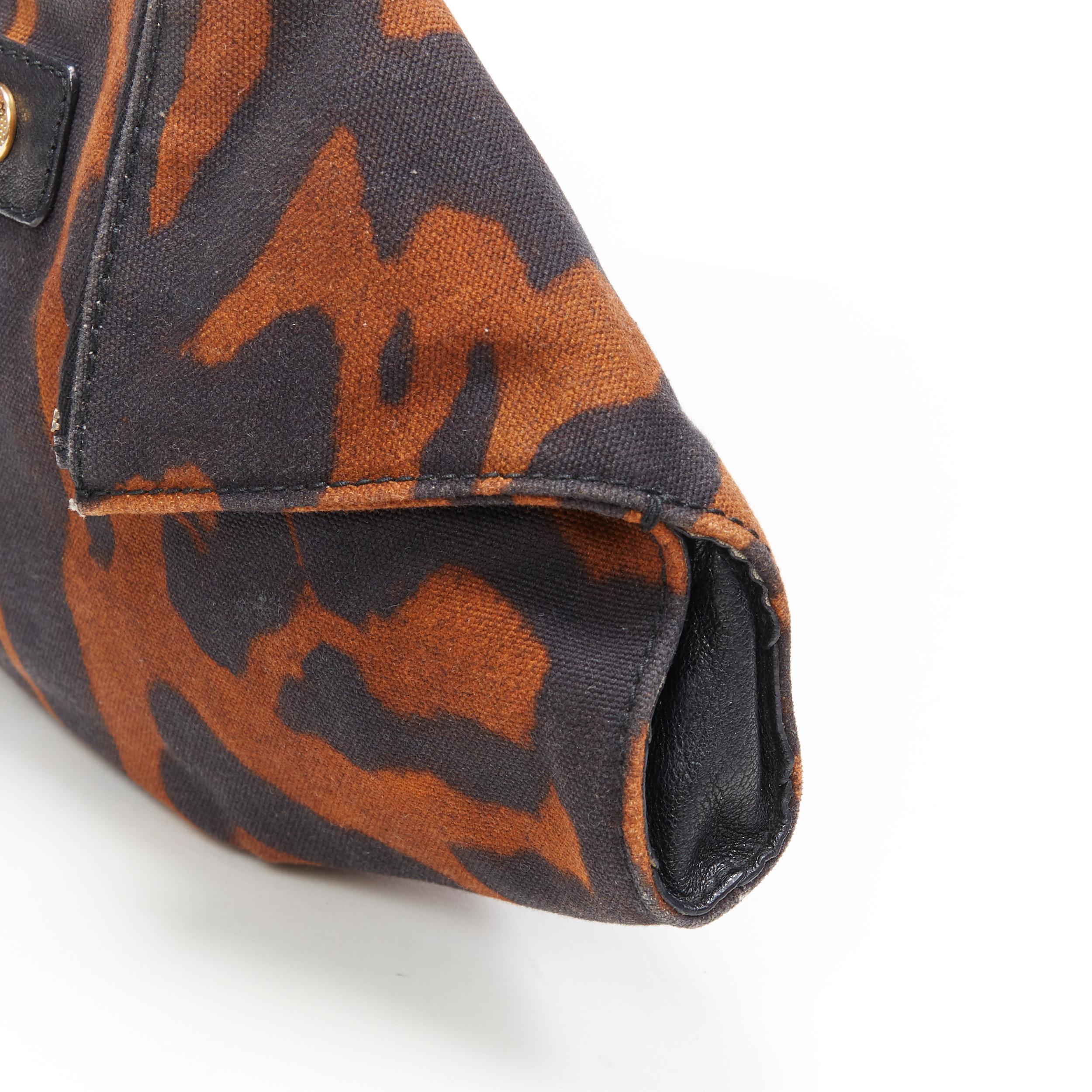 ALEXANDER MCQUEEN De Manta brown black leopard print canvas fold over clutch bag In Good Condition In Hong Kong, NT