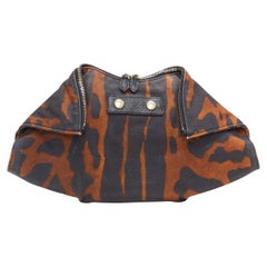 ALEXANDER MCQUEEN De Manta brown black leopard print canvas fold over clutch bag