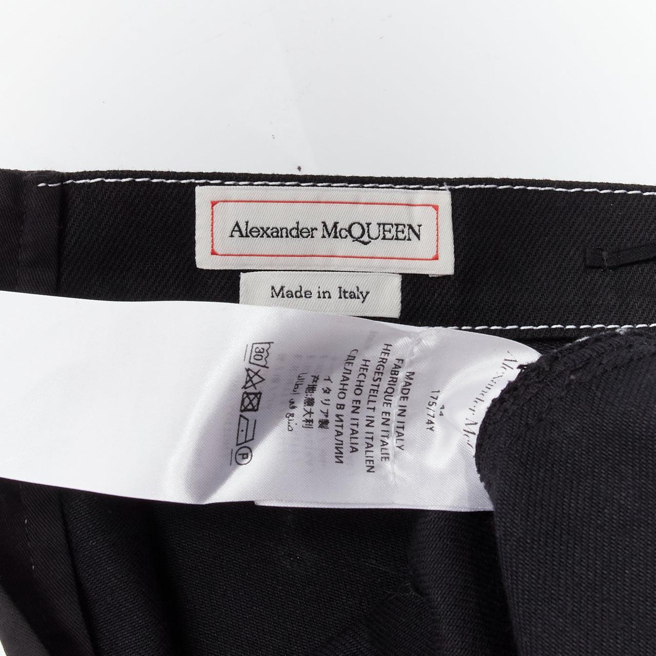 ALEXANDER MCQUEEN denim back pleat white topstitch leather tag skirt IT44 L For Sale 3