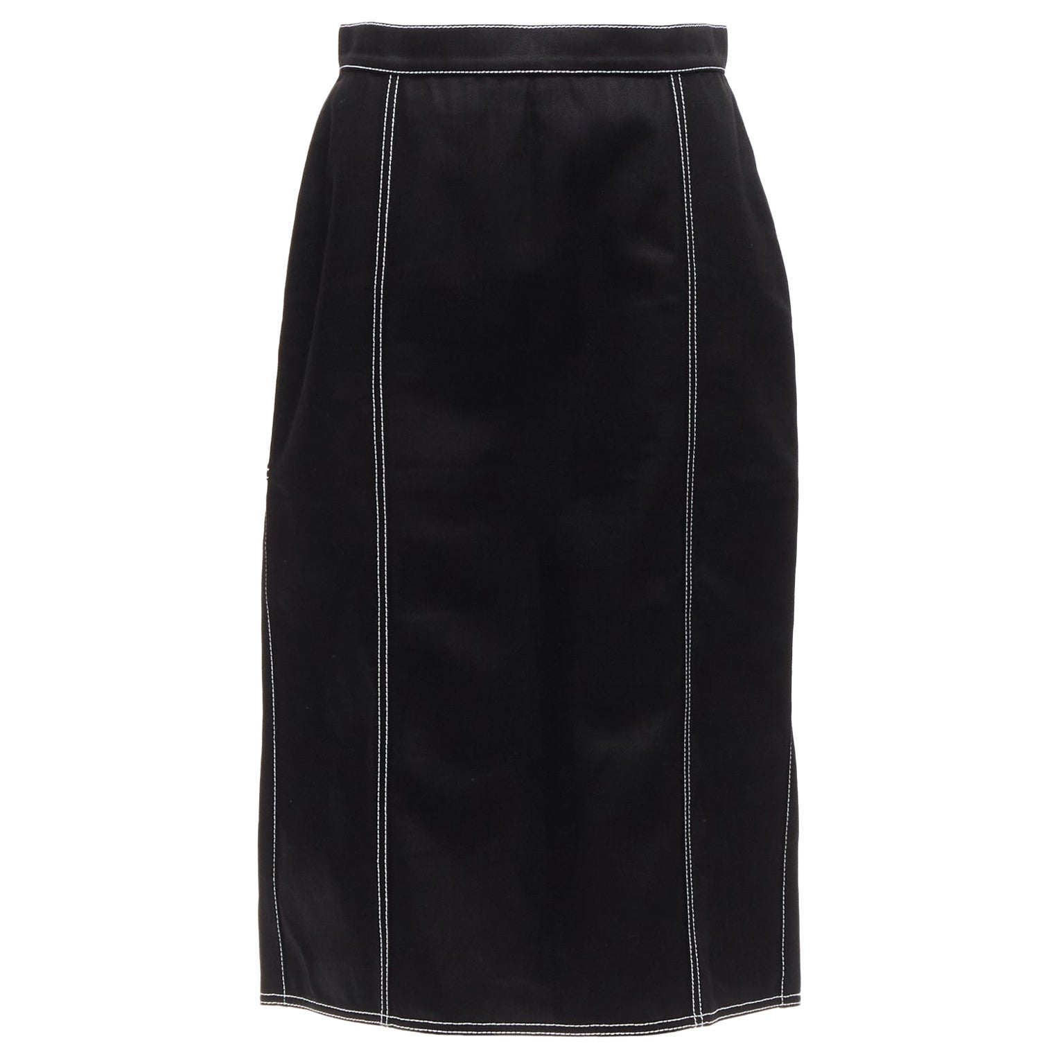 ALEXANDER MCQUEEN denim back pleat white topstitch leather tag skirt IT44 L
