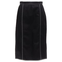 ALEXANDER MCQUEEN denim back pleat white topstitch leather tag skirt IT44 L