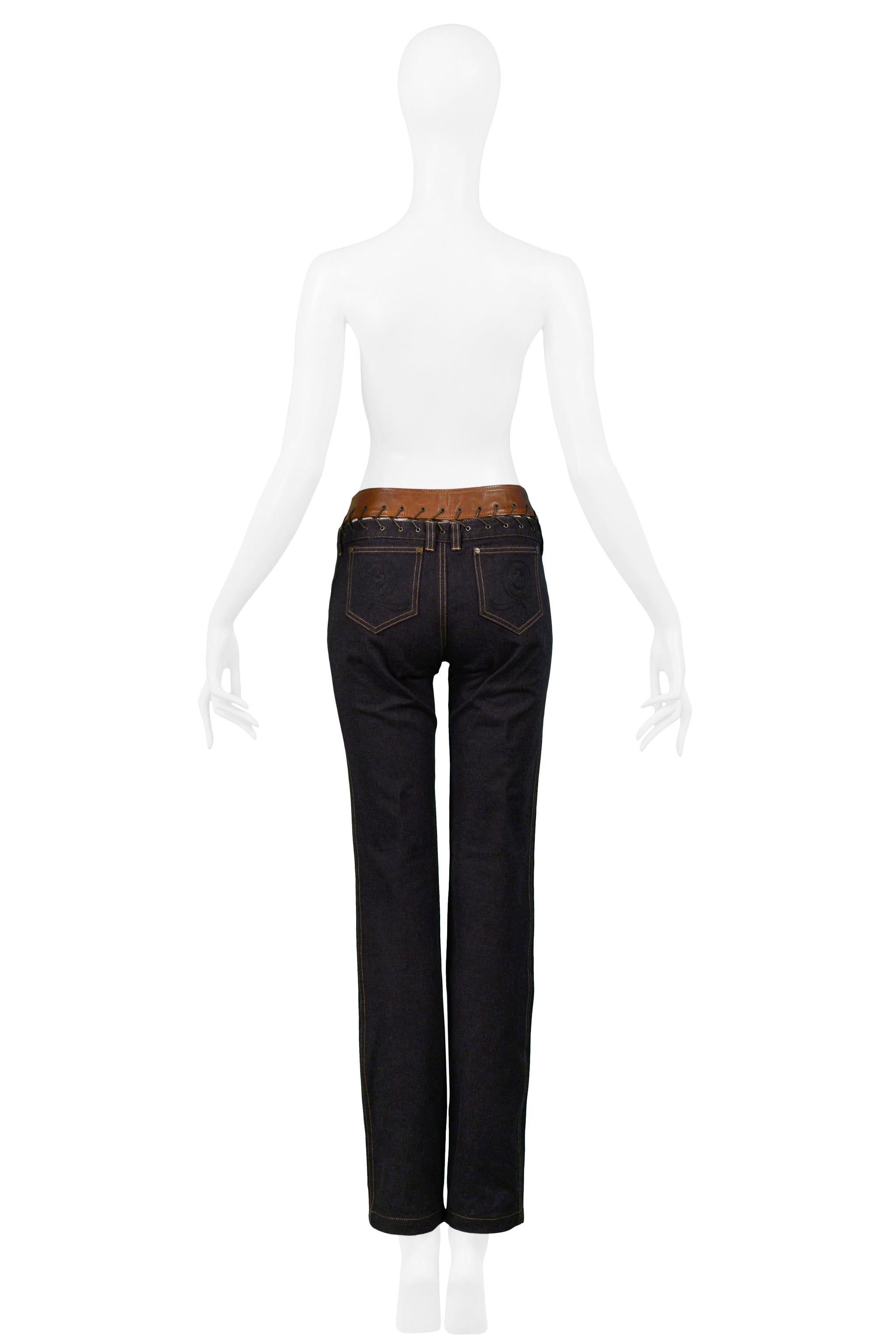 Women's or Men's Alexander Mcqueen Denim & Brown Leather Trim Jeans For Sale