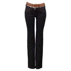 Alexander Mcqueen Denim & Brown Leather Trim Jeans