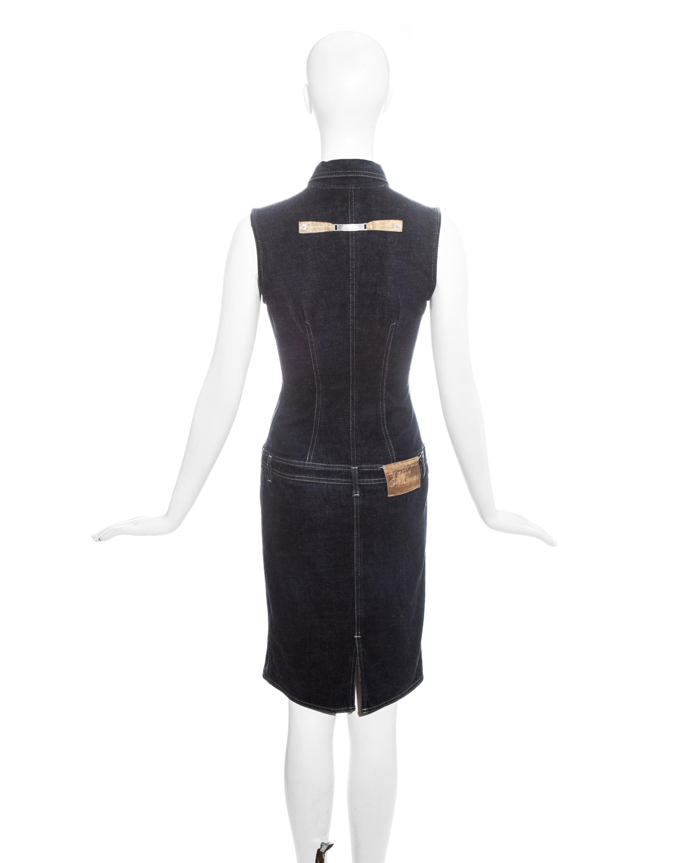 Black Alexander McQueen denim button-down dress fw 1996 For Sale