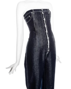Alexander McQueen denim corset jumpsuit, fw 1996