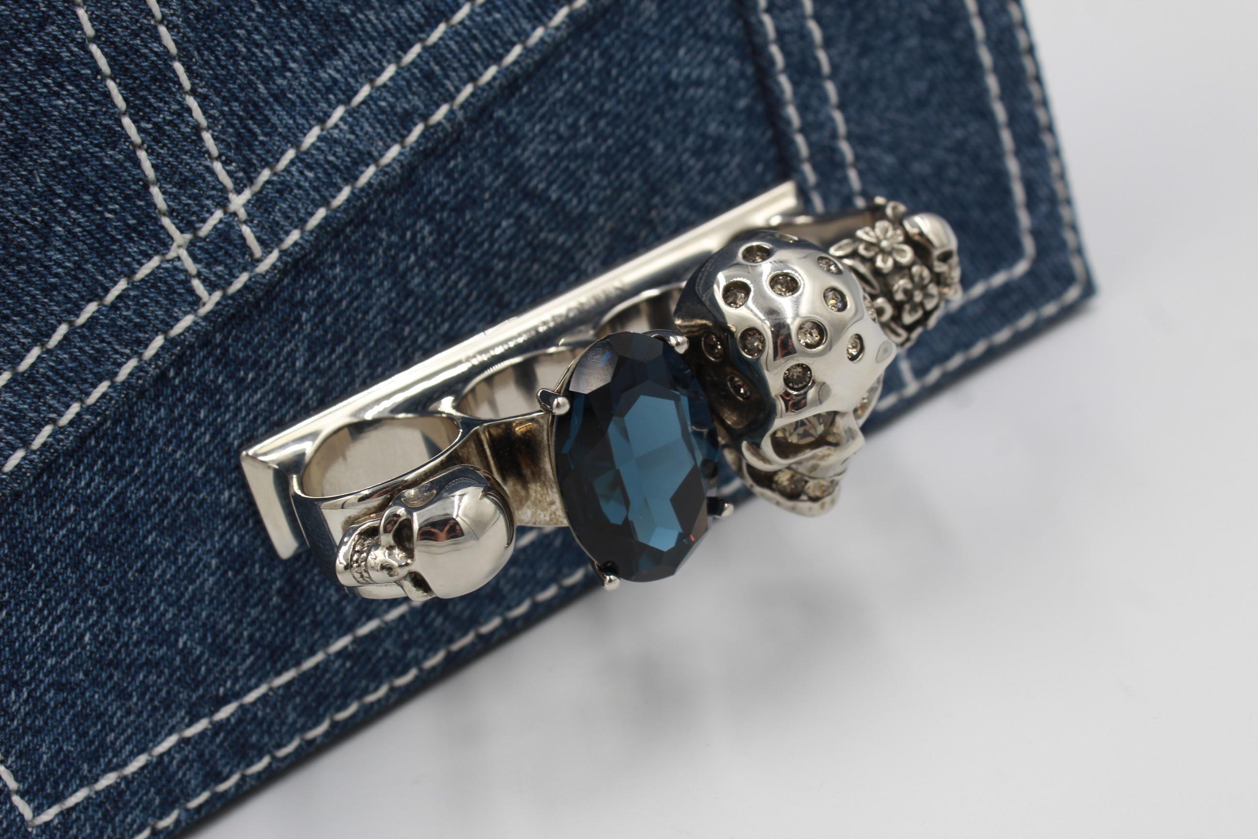 Black Alexander McQueen denim handbag with american point For Sale
