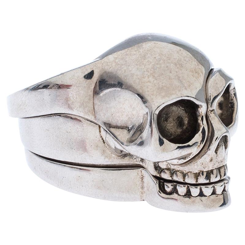 Alexander McQueen Divided Skull Silver Tone Ring Size 23