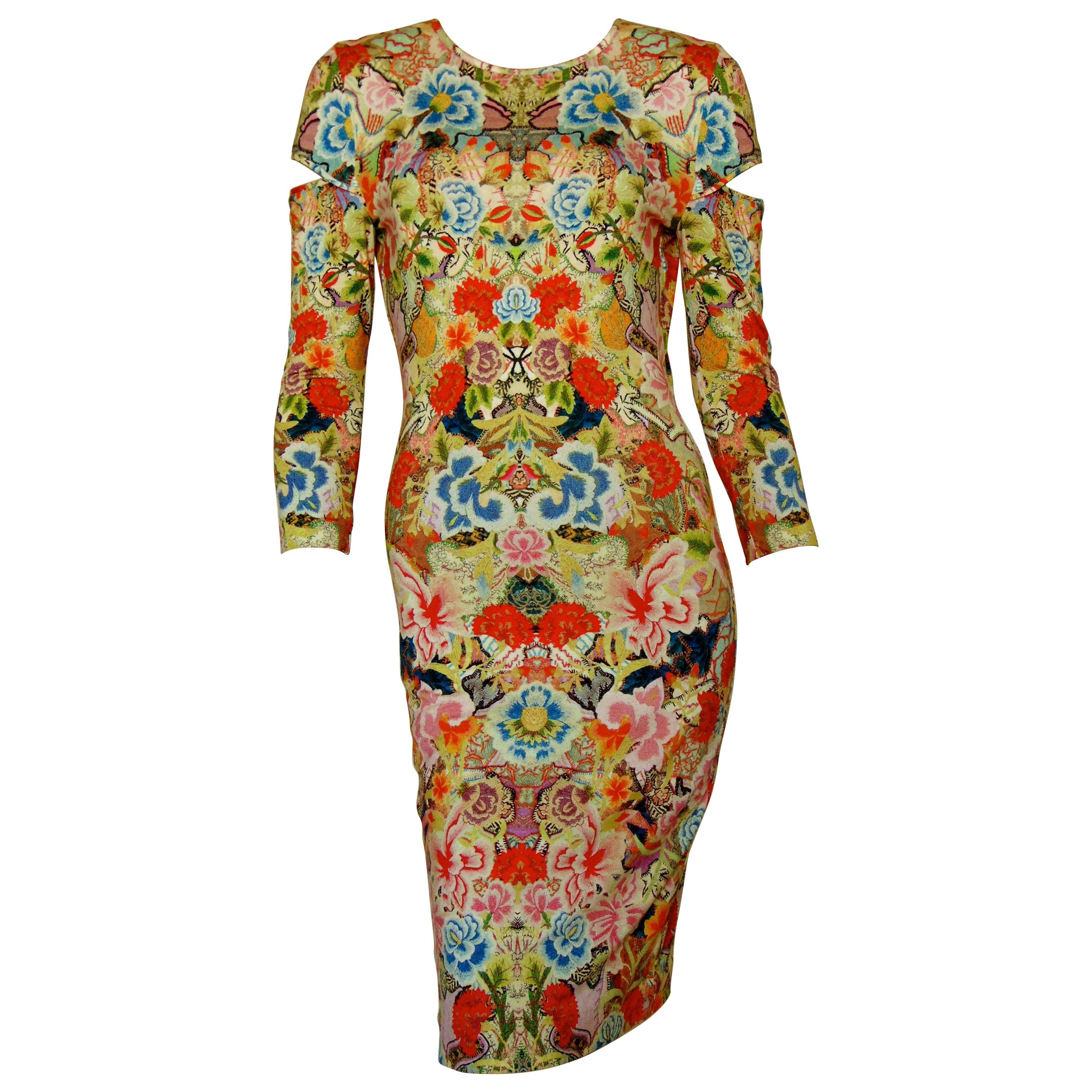 Alexander McQueen Silk Butterfly Dress w Gold Belt 8 (42) at 1stDibs
