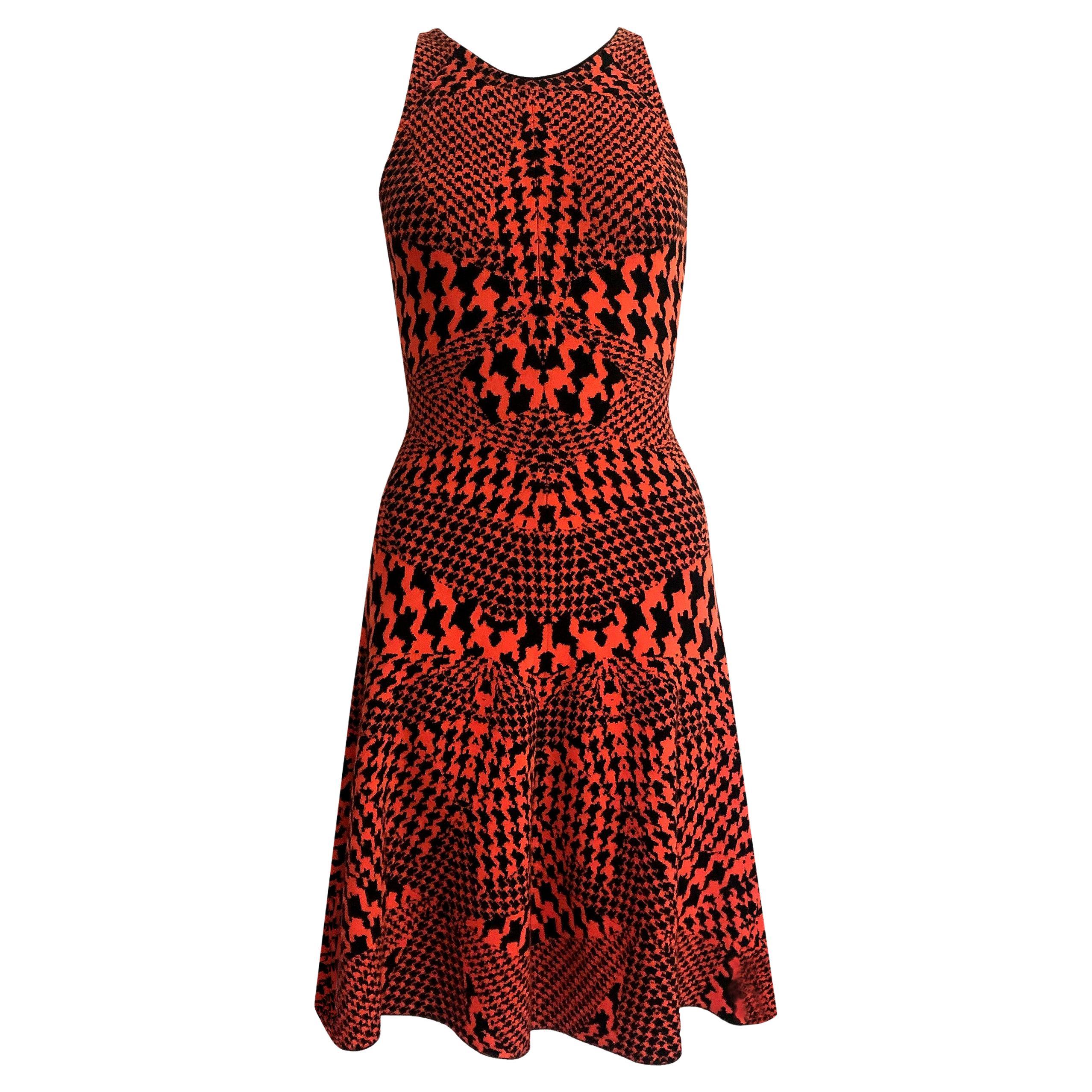 Alexander McQueen Dress - Multi Dogtooth Knit - Burnt Orange + Black For Sale