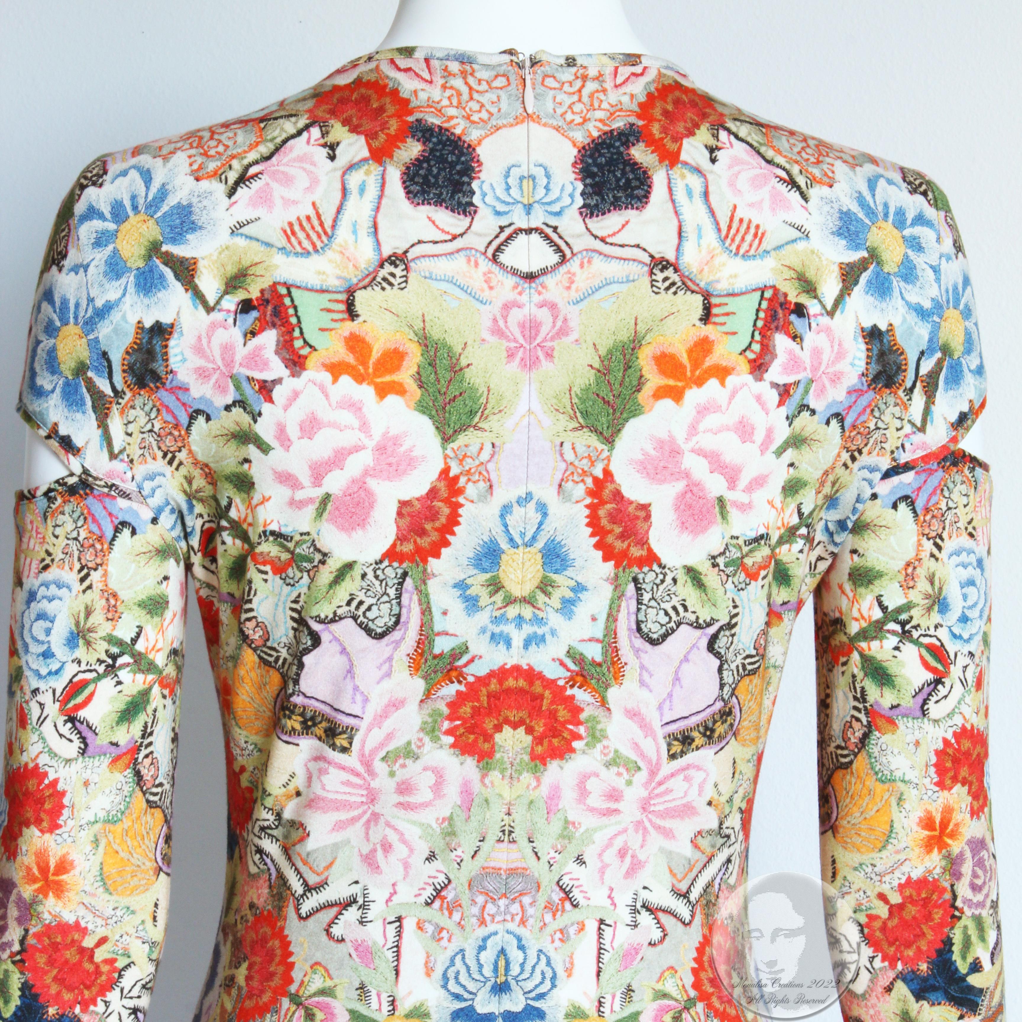 Women's Alexander McQueen Dress Slash Sleeve Bodycon Abstract Kaleidoscope Floral Print