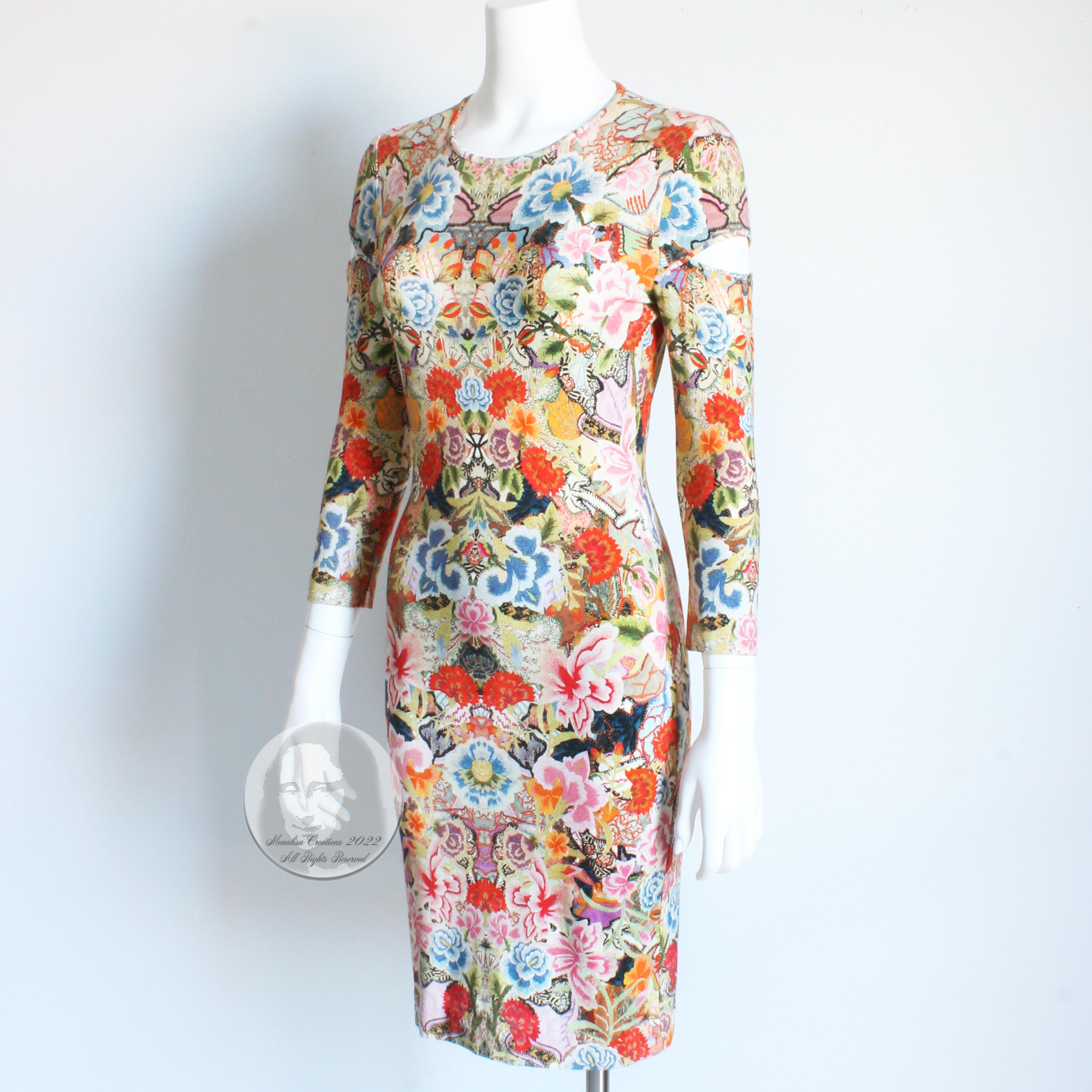 Alexander McQueen Dress Slash Sleeve Bodycon Abstract Kaleidoscope Floral Print 1