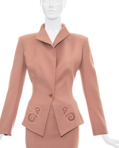 Alexander McQueen dusty pink wool skirt suit with lace inserts, ss 1999