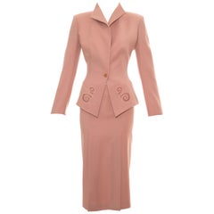 Vintage Alexander McQueen dusty pink wool skirt suit with lace inserts, ss 1999