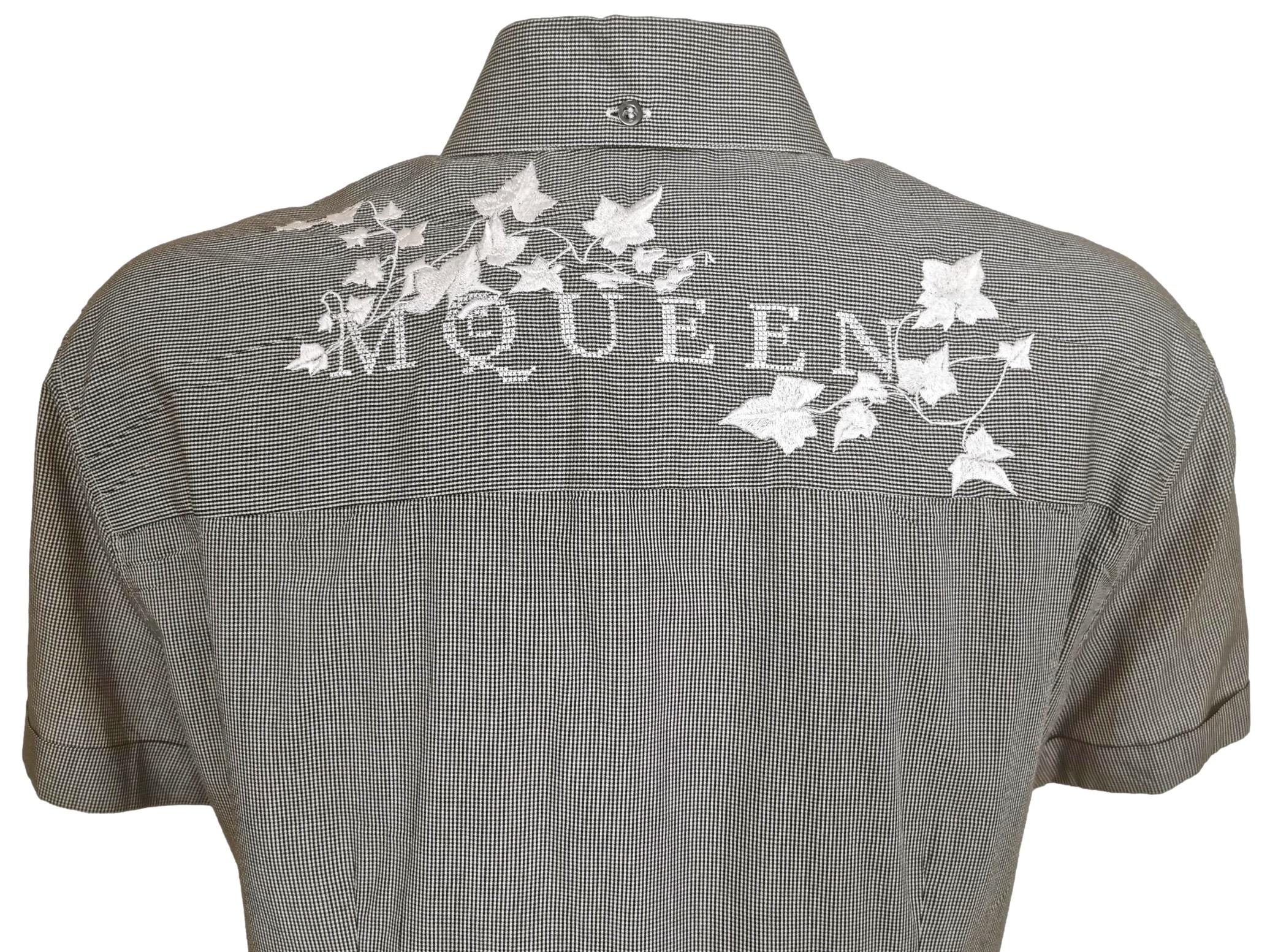 Gray Alexander McQueen Early 1990s Ivy Leaf Embroidered Logo Shirt For Sale