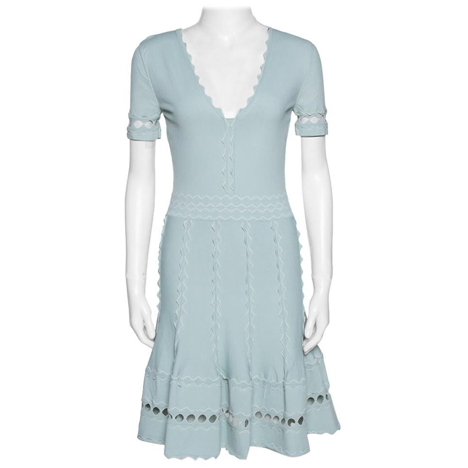 Alexander McQueen Egg Blue Knit Flute Sleeve Mini Dress M