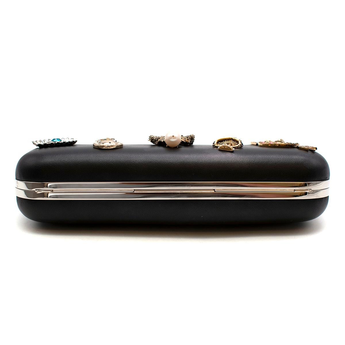 Alexander McQueen embellished black leather four-ring clutch bag In Excellent Condition In London, GB