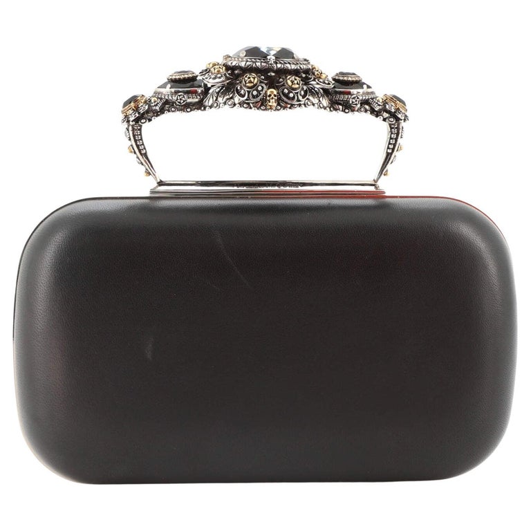Iconic Faux Leather Metal Handle Box Clutch