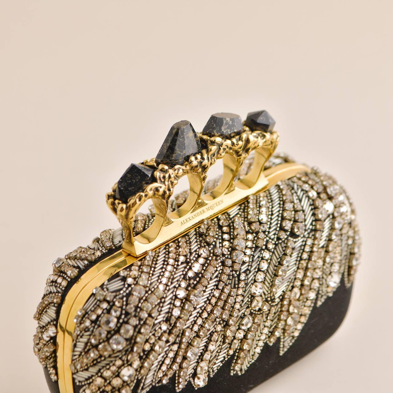 Alexander McQueen Embellished Satin Knuckle Clutch Bag In Excellent Condition For Sale In Banbury, GB