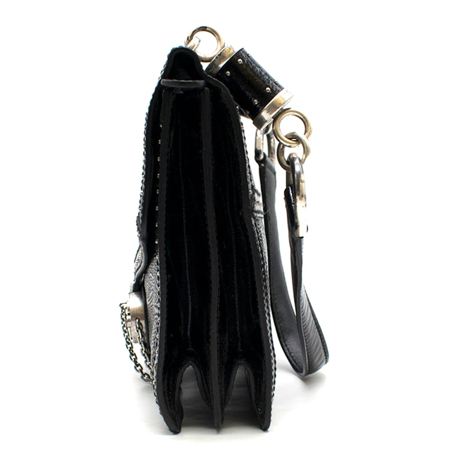 Black Alexander McQueen Embossed-Leather Shoulder Bag For Sale