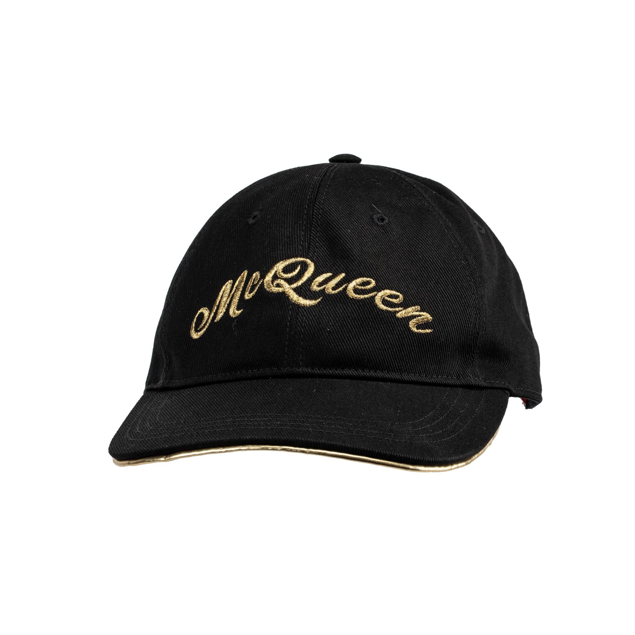 Alexander McQueen Embroidered Cap Black & Gold In New Condition For Sale In DOUBLE BAY, NSW
