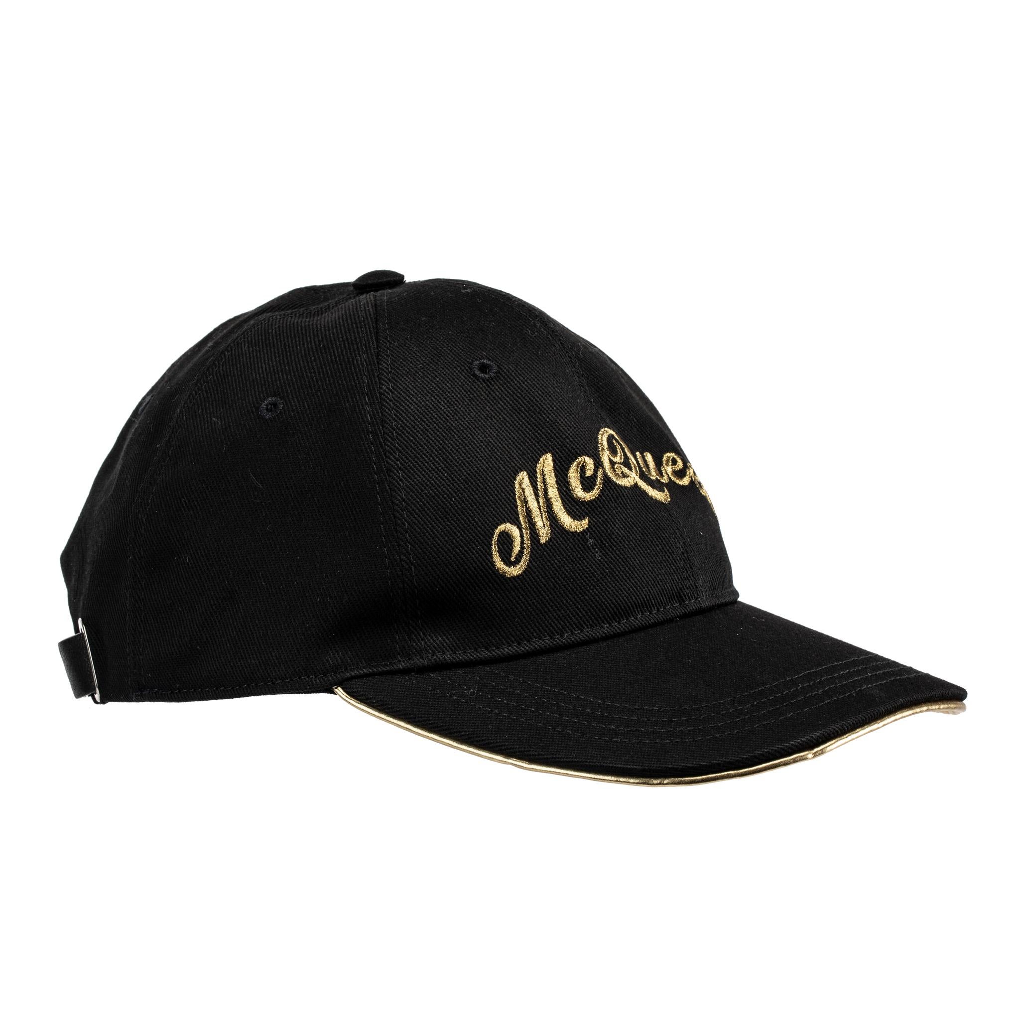 Women's or Men's Alexander McQueen Embroidered Cap Black & Gold For Sale