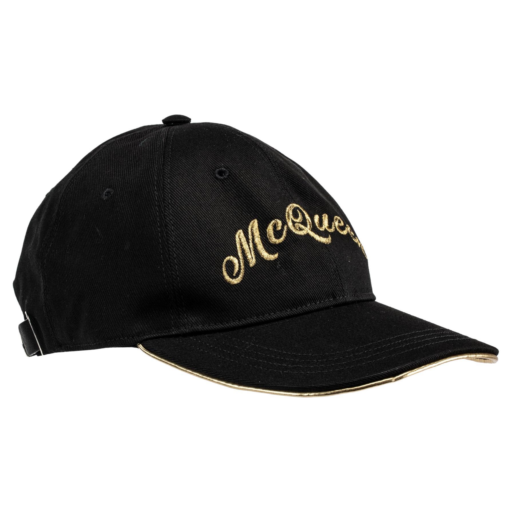 Alexander McQueen Embroidered Cap Black & Gold For Sale