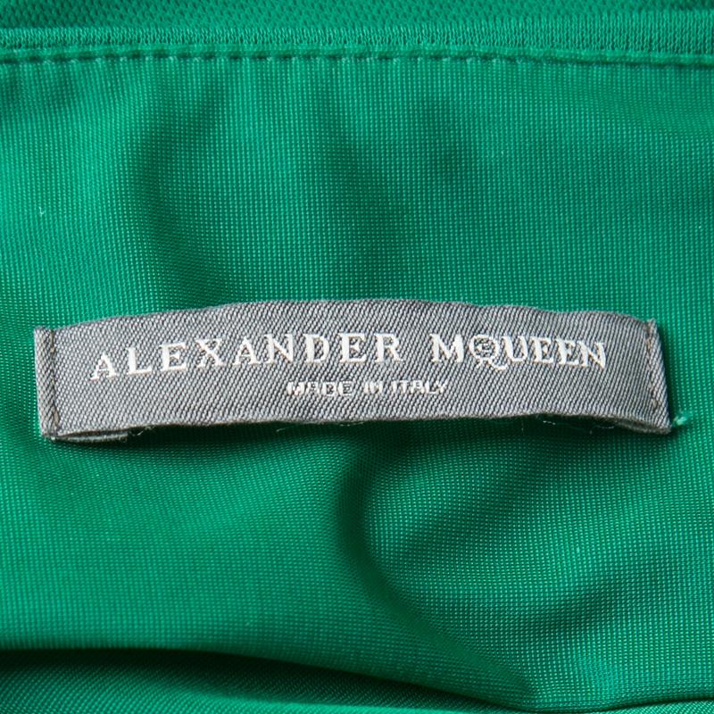 Alexander McQueen Emerald Green Knit Pleated Sleeveless Midi Dress M In Good Condition In Dubai, Al Qouz 2