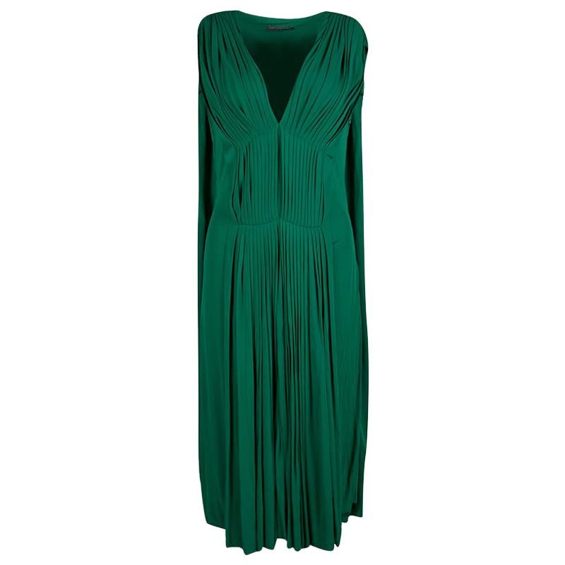 Alexander McQueen Emerald Green Knit Pleated Sleeveless Midi Dress M