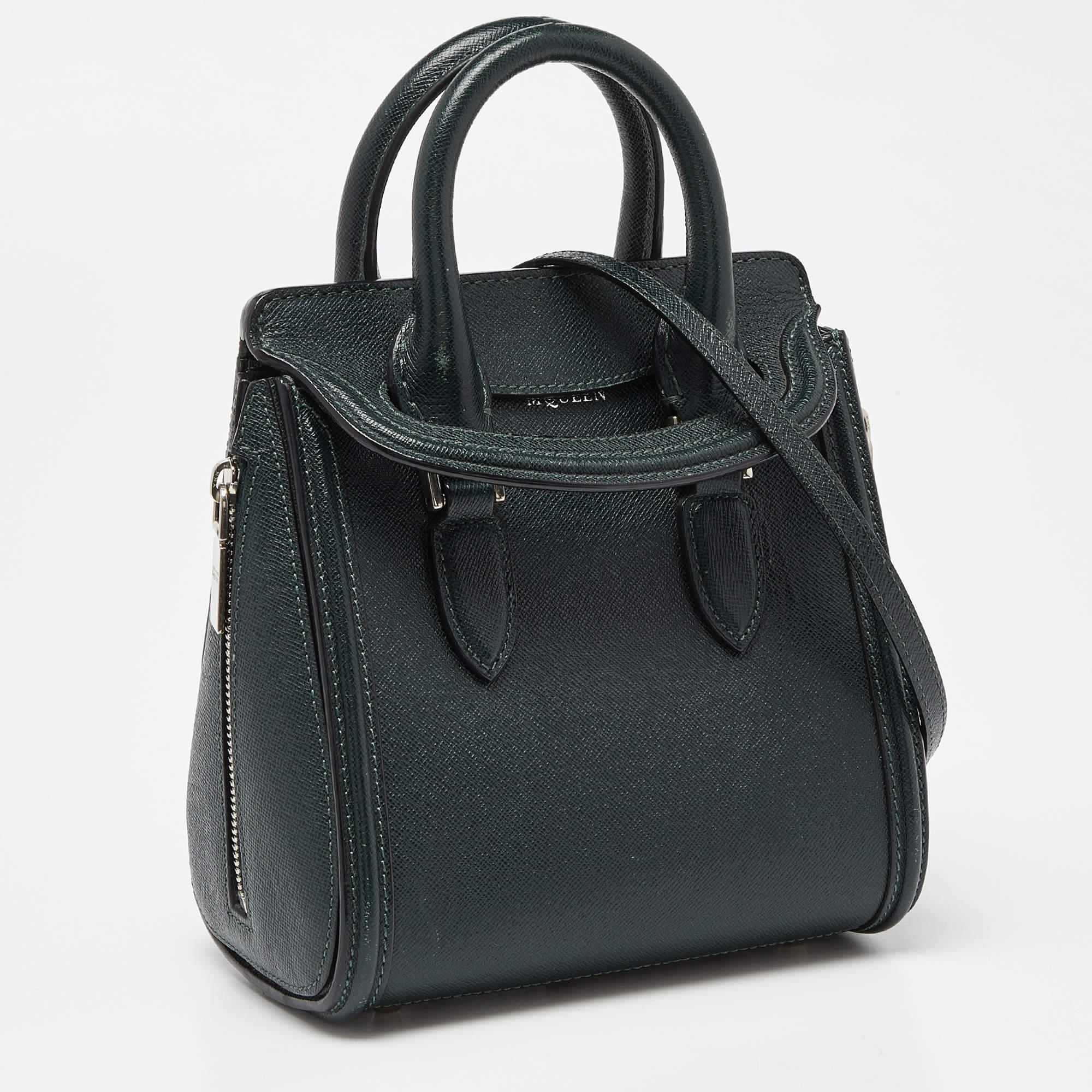 Women's Alexander McQueen Emerald Green Leather Mini Heroine Bag For Sale