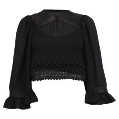 Alexander McQueen – Kurze Bluse aus schwarzer Seide mit Lochspitzen-Akzenten