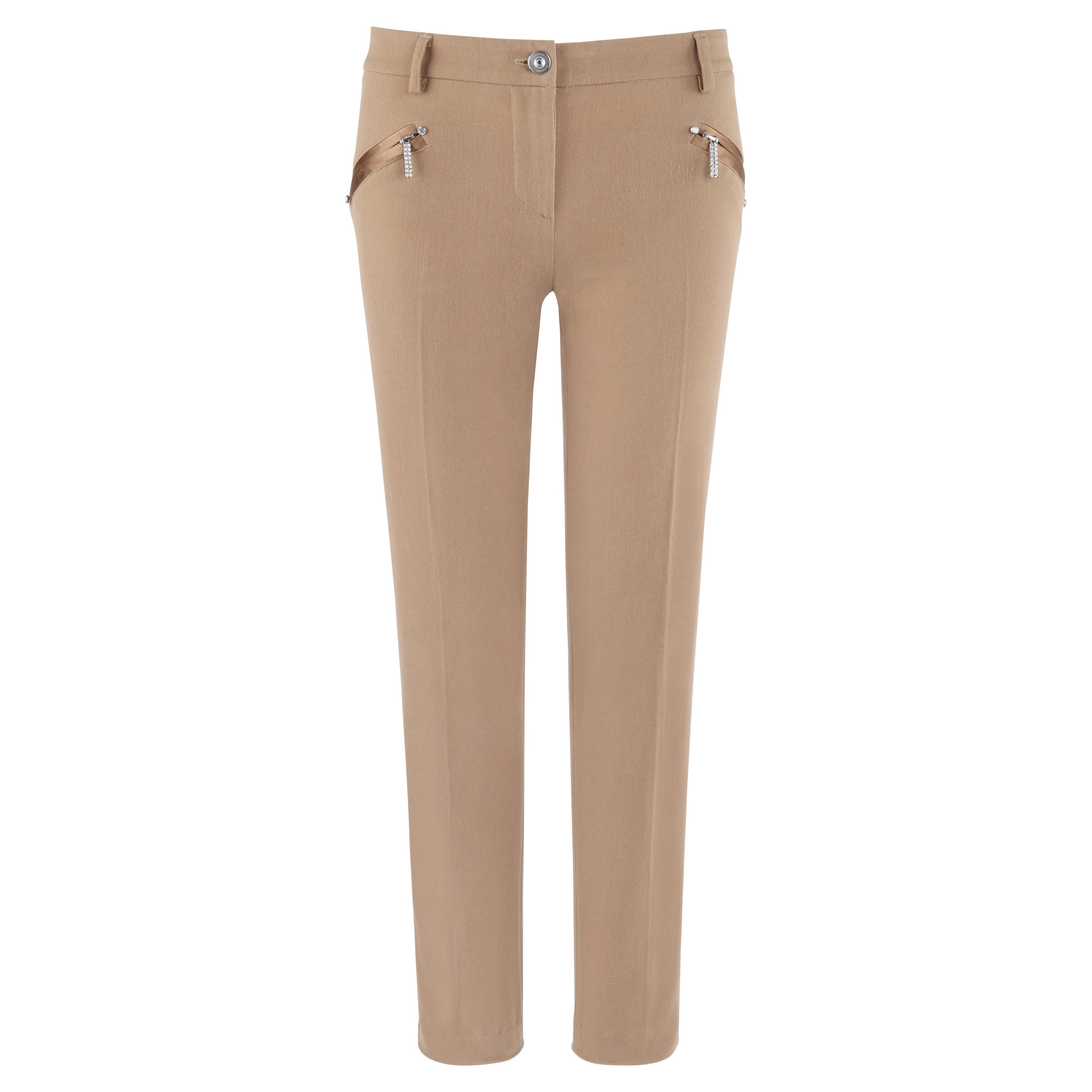 ALEXANDER McQueen A/I 1996 "Dante", pantaloni skinny stretch con cerniera di cristallo beige